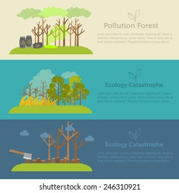 Nature issue deforestation, fire tree and pollution banner style design concept. Template for website and mobile appliance