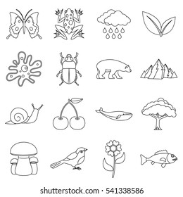 Nature items icons set. Outline illustration of 16 nature items vector icons for web