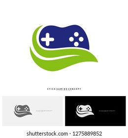 Nature Joystick Game Logo Concept Template Design Vector. Game with Leaf Logo Symbol - Vector