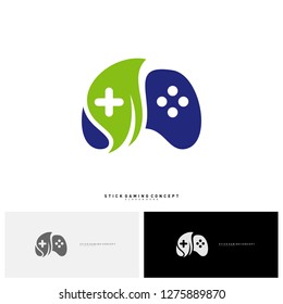 Nature Joystick Game Logo Concept Template Design Vector. Game with Leaf Logo Symbol - Vector