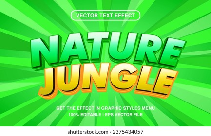 Nature jungle editable text effect template, 3d cartoon bold green text style, premium vector	
