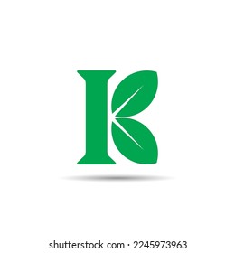 Nature K Logo. K Leaf Symbol Combination Letter K with Leaf. Nature Theme Logo.