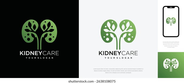 Nature kidney logo design. Kidney internal organ logo design vector icon made with lines and leaves	