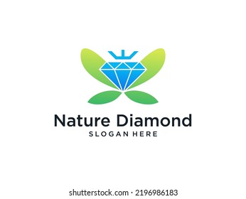 nature king diamond with leaf logo design
