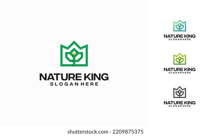 Diseño del logo de Nature King, vector de concepto, plantilla de diseños del logotipo de la agricultura, logotipo del Rey Real de la Corona elegante