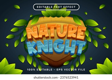 nature knight 3d text effect and editable text effect with shield and leaf illustration