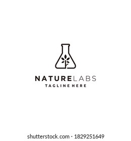 Nature lab logo design. Green leaves, tree in bottle icon vector