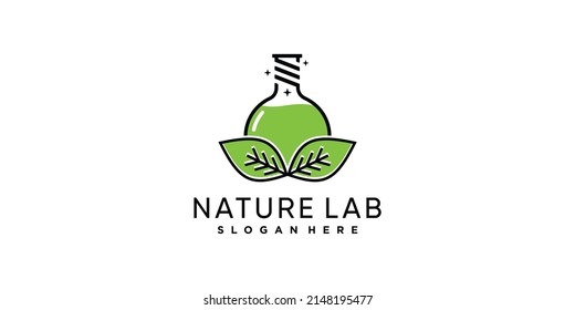 Inspiration für das Logo des Naturlabors mit Blatt und einzigartigem Konzept Premium Vector