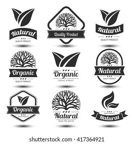 Nature labels and badges with green leaf , vector illustration