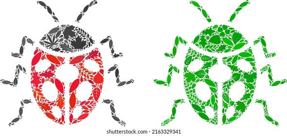 Nature ladybird bug icon mosaic of herbal leaves in green and natural color tints. Ecological environment vector template for ladybird bug icon.