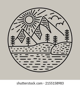 Nature with lake and sunrise graphic illustration vector art t-shirt design