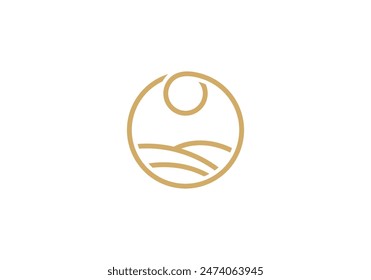 nature land with sun circle logo. creative agriculture design symbol vector