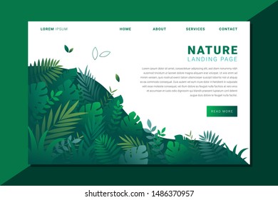 Nature Landing Page With Leaves - Vector