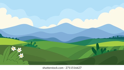 Nature landscape background, beautiful fields and hills