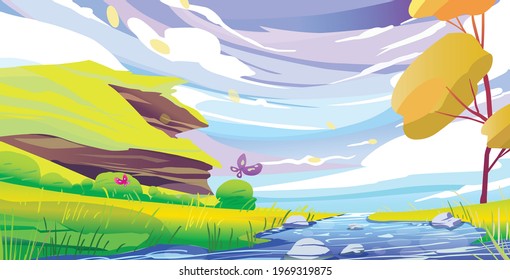 Nature landscape background. Beautiful summer scene. Serene