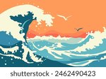 Nature Landscape Background with Big Sea Ocean Water Waves in Summer