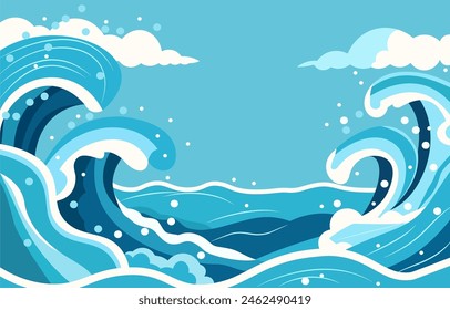 Nature Landscape Background with Big Sea Ocean Water Waves in Summer