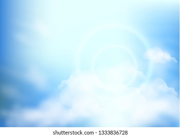 Nature landscape background with blue sky and fluffy white realistic clouds. Vector illustration - Vector graphics