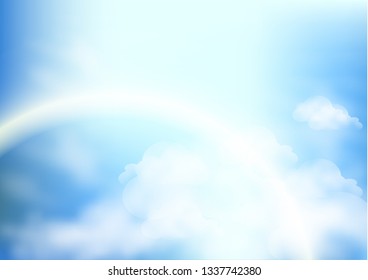Nature landscape background with blue sky and fluffy white realistic clouds. Vector illustration - Vector graphics