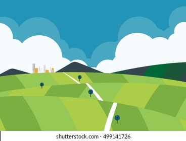 nature landscape background, cute flat design
