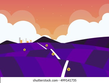 nature landscape background, cute flat design