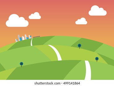 nature landscape background, cute flat design