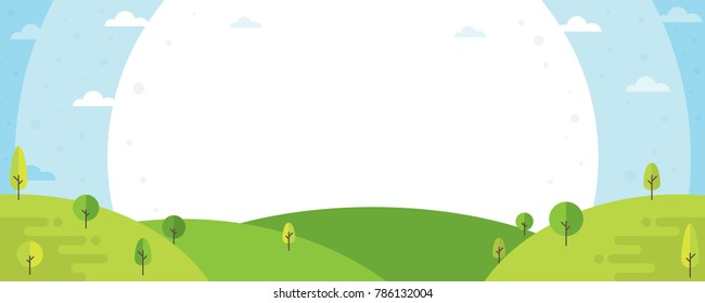 Nature Landscape Background. Cute Flat Design With Trees. Summer Landscape Illustration. 