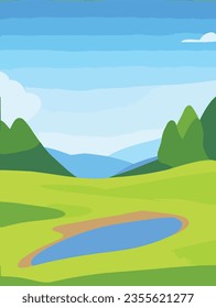 Nature landscape background. Cute simple cartoon style, wallpaper