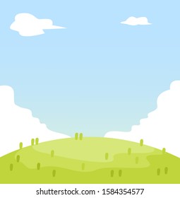 nature landscape background, cuted flat design, vector illustration. Flat Summer Mountains landscape with green hills and grass