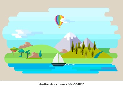 nature landscape background, cuted flat design vector illustration