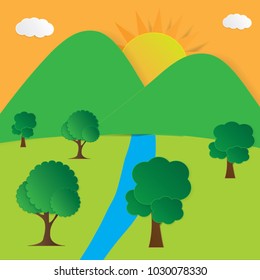 Nature landscape background. Cuted paper design. Vector eps10.