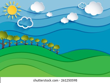 Nature landscape background. Cuted paper design. Vector eps10.