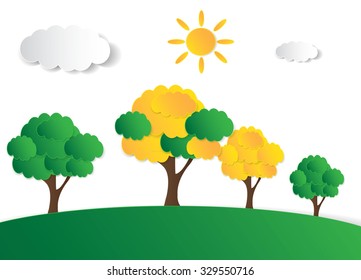 Nature landscape background. Cuted paper design. Vector eps10.