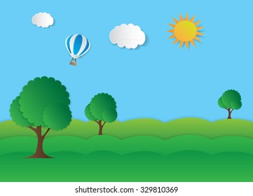 Nature landscape background. Cuted paper design. Vector eps10