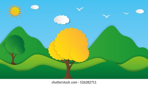 Nature landscape background. Cuted paper design. Vector eps10