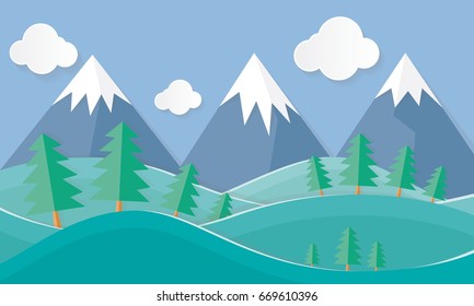 Nature Landscape Background Cuted Paper Art Stock Vector (Royalty Free ...