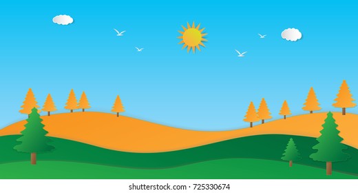 Nature landscape background. Cuted paper design. Vector eps10.