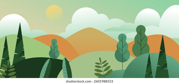 Nature landscape background flat illustration