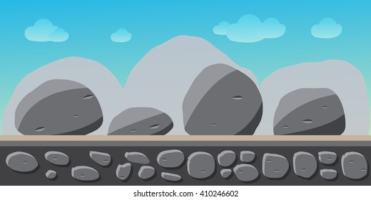Nature landscape, background for games, stones. Vector illustration.