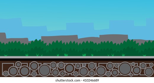 Nature landscape, background for games, trees, grass. Vector illustration.