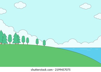 Nature landscape background. Green mountain and river.