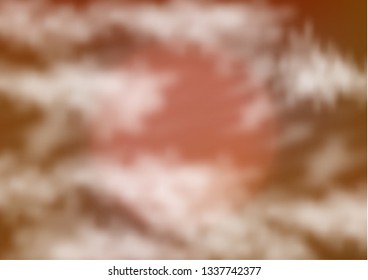 Nature landscape background orange sunset, realistic clouds, evening time. Vector illustration for your design.