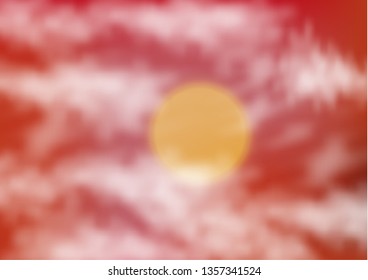 Nature landscape background orange sunset, realistic clouds, evening time. Vector illustration for your design.