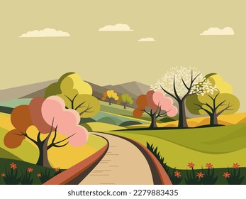 Nature Landscape Background With Pathway.