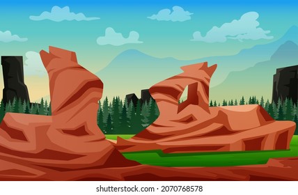 Nature landscape background with rock stone illustration