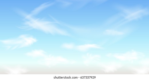 Nature Landscape Background with  sky and Fluffy white Realistic spindrift  clouds. Vector illustration.