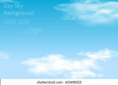 Nature Landscape Background with  sky and Fluffy white Realistic spindrift  clouds. Vector illustration.