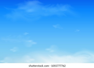 Nature Landscape Background with soft Blue sky and Fluffy white Realistic clouds. Vector illustration