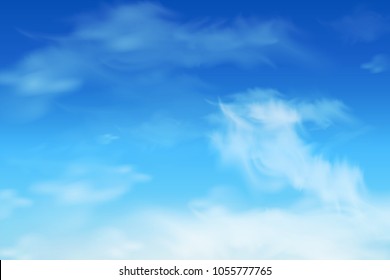Nature Landscape Background with soft Blue sky and Fluffy white Realistic clouds. Vector illustration