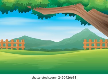 Fondo de Naturaleza con árbol y montaña